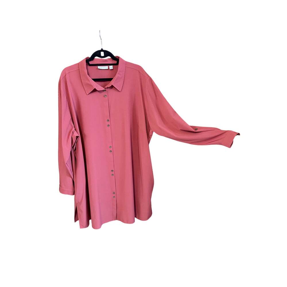 Susan graver plus size 3X rust red long sleeve dress pockets minimalist button